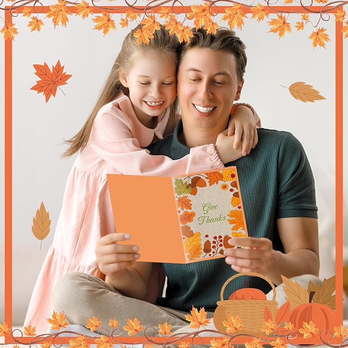 100 Pack Thanksgiving Cards with Envelopes and Stickers Fall Greeting Cards Assortment 5 Designs Fall Leaves Turkey Pumpkin Holiday Harvest 4 x 6 Blank Notes Religious Party Supply
