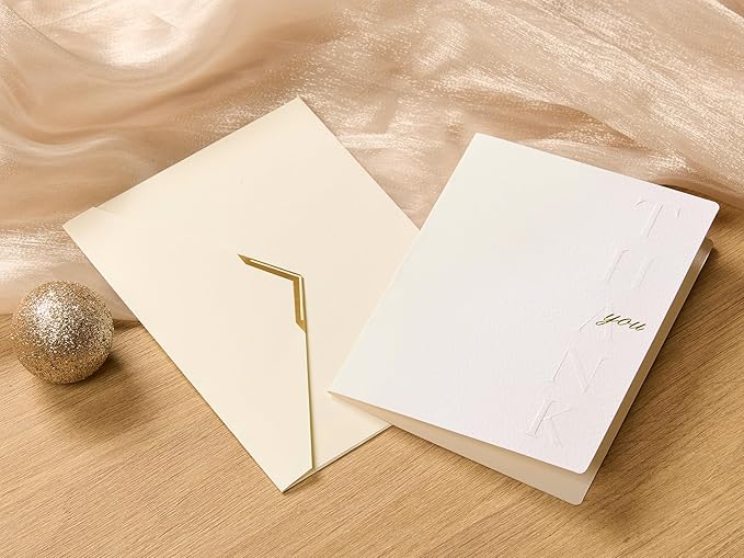16 Pack Thank You Cards with Envelopes, 4.25×5.5 Inch Textured Thank You Notes, Raised Embossed Letter Thank You Cards with Gold Foil Seal Envelopes, Blank Inside for Wedding Baby Shower Business