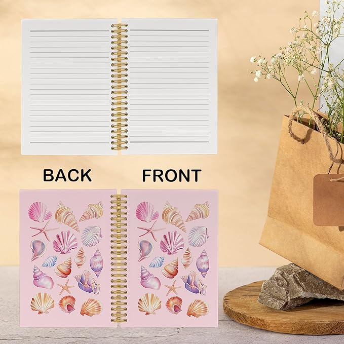 Preppy Beach Notebook, Pink Coastal Preppy Beach Seashell Aesthetic Journal Notebooks, Ocean Journal, Pink Office Supplies, Ocean Hardcover Spiral Notebook 5.5x8.3 Inch
