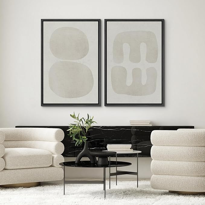 SIGNWIN Framed Canvas Print Wall Art Set Dark Black Color Field Landscape Abstract Shapes Cozy Neutral Modern Art Minimalism Decorative Nordic for Living Room, Bedroom, Office - 16"x24"x2 Black