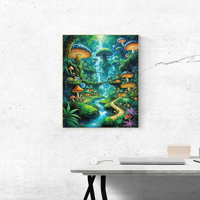 ldazao Mushroom Paint by Numbers Kit for Adults Beginner Mushrooms Forest Adult Paint by Number Kits On Canvas Adults' Paint-by-Number DIY Oil Painting Kits for Gift Wall Decor 16x20 Inch