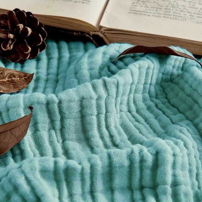 Joydeco 100% Cotton Muslin Throw Blanket for Couch Bed and Sofa, 4-Layer Lightweight and Breathable Soft Gauze Blanket for All Season, Luxury Throws Cotton Blanket Gift(Teal, 55"x75")