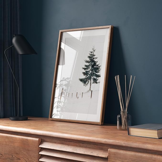 18x24 Poster Frame, USA-Sourced Natural Walnut Wood Picture Collage Frame with HD Tempered Glass, Modern Simple 18 x 24 Wooden Photo Frame Matted to 16x20, Vertical & Horizontal Wall Hanging Display