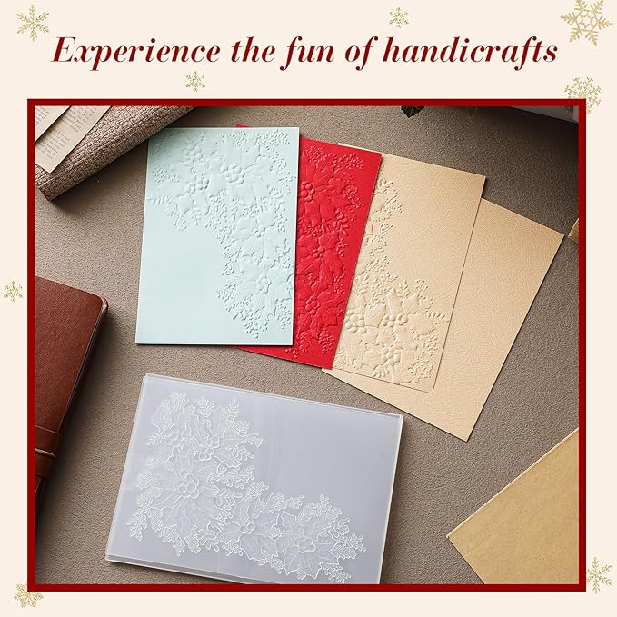 Geiserailie 1 Pcs Embossing Folders Embossing Machine Template Paper Card Folders for Christmas Card Making DIY Flower Scrapbook Photo Album Craft Decoration 5.9 x 4.1 Inch (Holly Leaves)