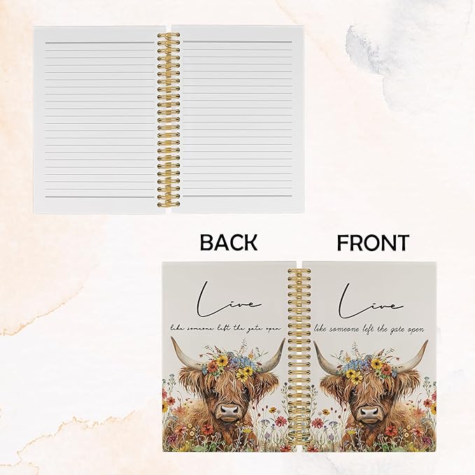 Inspirational Positive Cow Journal Notebook - Rustic Sunflower Western Cow Notebooks College Ruled for Work School, Gifts for Farmer, Office Supplies, Hardcover Spiral Notebook 5.5"x8.3"