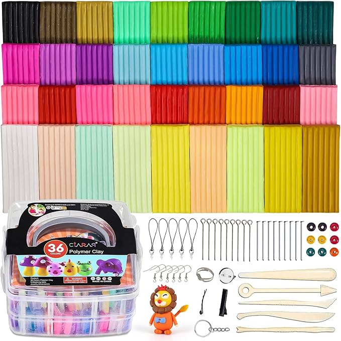 CiaraQ Polymer Clay Starter kit, Oven Bake Modeling Clay with Sculpting Tools, 36 colors, 1oz/block, 2.68 lbs