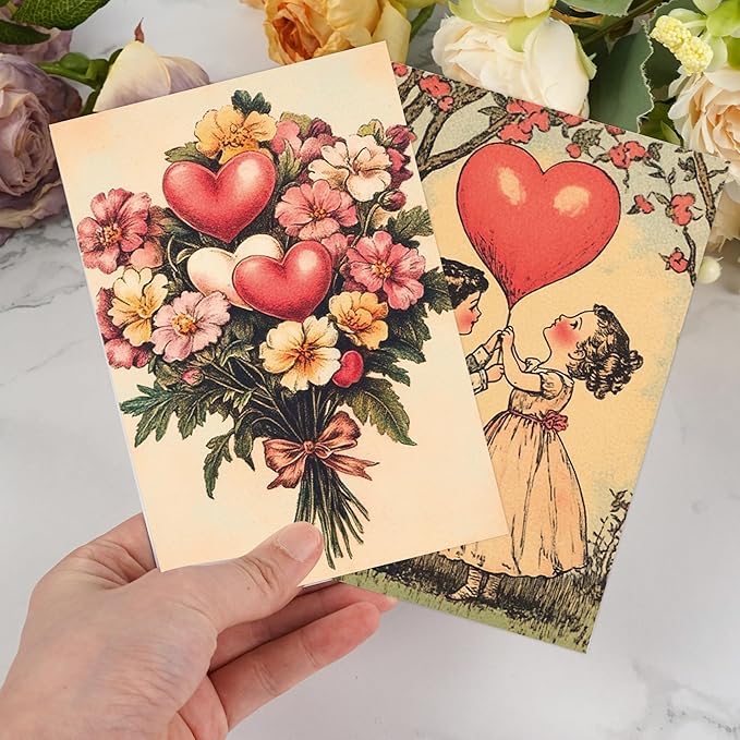 Vintage Valentines Day Cards, 36 Pcs Retro Valentine Postcards for Her Him with Envelopes and Stickers, Classic Romantic Greeting Cards for girlsfriend menfriend Wife Husband Gift Exchange