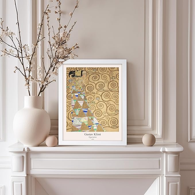 Poster Master Vintage Gustav Klimt Poster - Retro Expectation Print - Art Nouveau - Symbolism Art - Abstract Art - Aesthetic Art - Classic Painting - Living Room Wall Decor - 11x14 White Framed