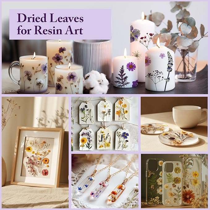 DALARAN 100Pcs Purple Dried Pressed Flowers for Resin Molds Real Dried Flowers Leaves Kit for Art Crafts Resin Jewelry Making Scrapbook Supplies Card Making Soap Candle DIY