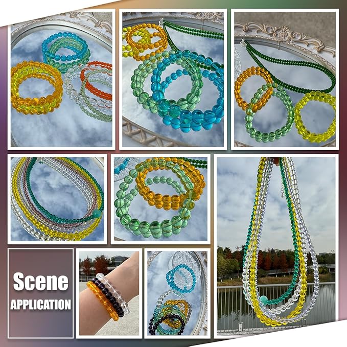 3200Pcs Glass Beads Bracelet Making Kit -44 Colors 8mm 6mm 4mm Round Crystal Beads for Jewelry Making, Clear Glass Beads Kits for Bracelet Necklaces DIY Crafts Making for Beginners Woman