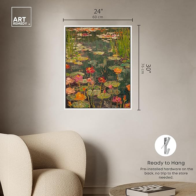 Art Remedy Afternoon Visit Framed Impressionism 1 Piece Canvas Wall Art/Monet And Van Gogh Inspired Art, 25" x 31", White Frame