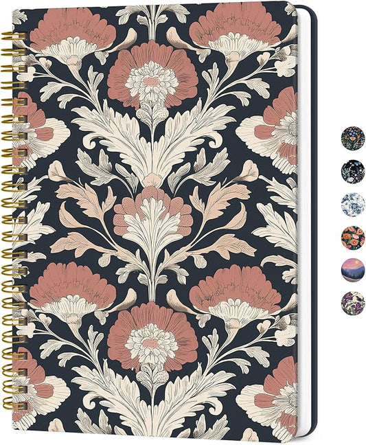 Lined Spiral Journal for Women, A5 Hardcover Cute Notebook for Work & Note Taking, Aesthetic Pretty Journal for Writing, 140 Pages, 6"x8", Painted Poppies