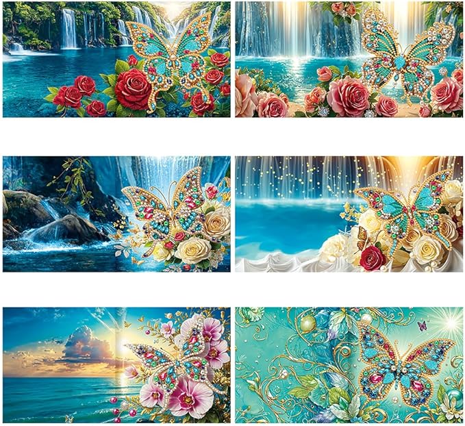 Ceitura 6Pcs DIY Diamond Art Painting Crafts Rhinestone Painting Greeting Card Making Kit Postcard for Holiday Christmas New Year Party Favors (Flower Butterfly)