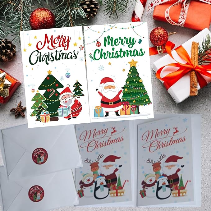 24 Pack of Christmas Cards Holiday Greeting Cards with Envelopes & Stickers 4 x 6 inch Winter Blank Note Cards for Xmas Holiday Party Invitation Supplies