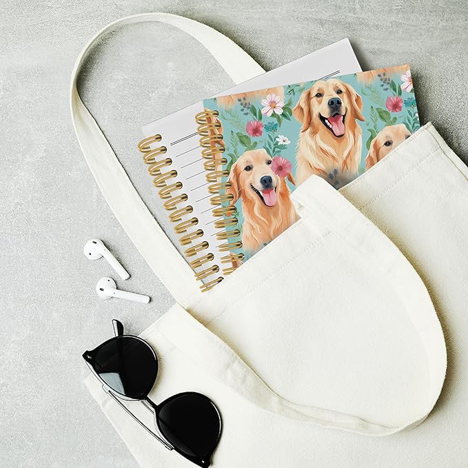 Cute Dog Golden Retriever Floral Journal Notebook - Puppies Dog Flower Notebooks College Ruled for Work School, Gifts for Dog Mom Dog Lover, Office Supplies, Hardcover Spiral Notebook 5.5"x8.3"