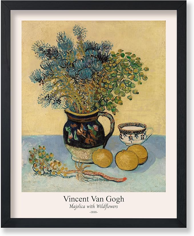 Monem Art Vintage Van Gogh Poster - Retro Majolica with Wildflowers Print - Impressionism Art - Flower Art - Fine Art - Classic Painting Art - Floral Living Room Decor - 11x14 UNFRAMED Wall Art