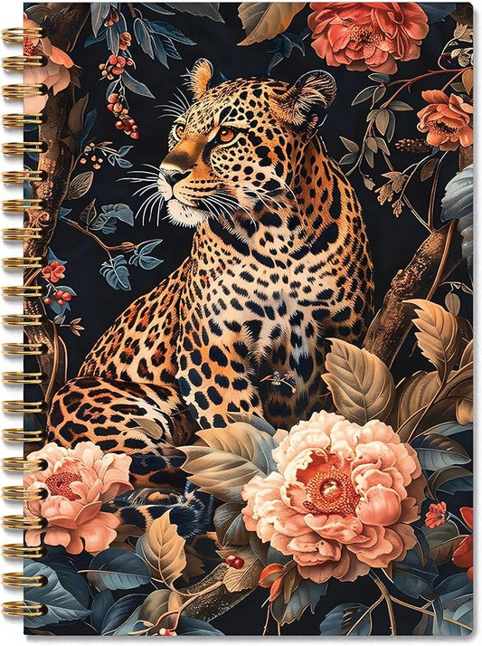 Vintage Forest Leopard Notebook, Whimsical Jungle Animal Journal, Leopard Gifts for Women, Maximalist Funky Cheetah Aesthetic Spiral Notebook Journal, 5.5x8.3 Inch