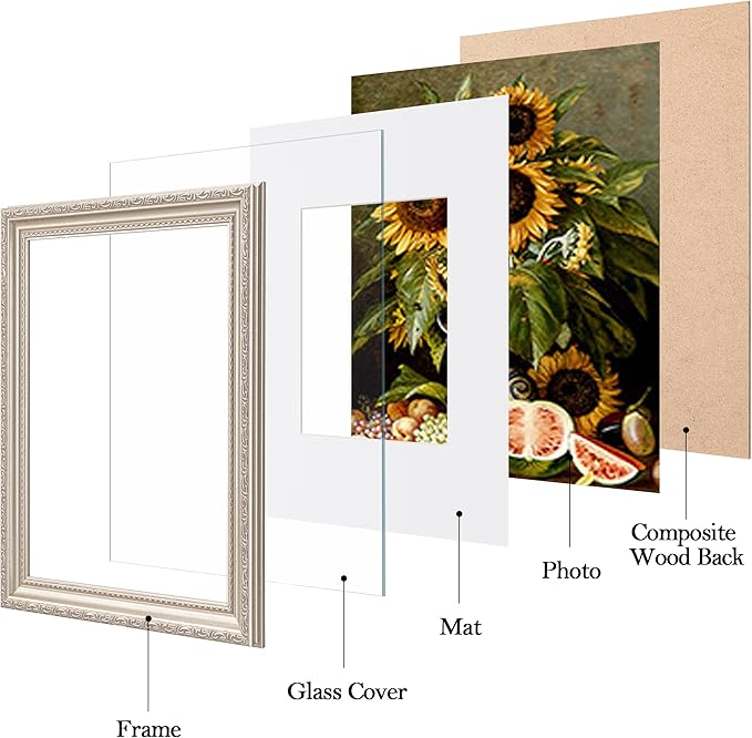 eletecpro 8x10 Picture Frames Set of 4, Vintage Photo Frame with Glass, Frames 8 x 10 Display 5x7 Photo with Mat or 8x10 without Mat for Tabletop or Wall Decor, Silver Beige