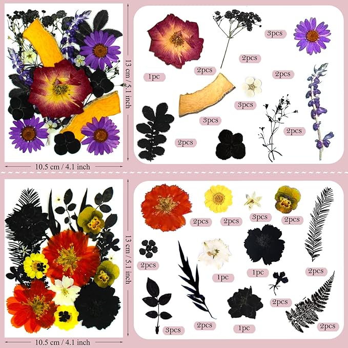 92 Pcs Dried Pressed Flowers Fruits for Resin Molds, Real Natural Bulk Dry Wildflowers Leaves Perfect for Epoxy, DIY Crafts, Nails, Soap Candles Jewelry Making, and Home Decor