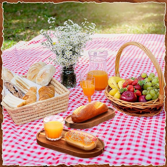 Wood Serving Trays 12x5.5 Inch Charcuterie Boards Oval Wooden Plates Wood Serving Platter Cheese Dinner Plates Bulk for Dessert Snack Bread Fruit Appetizer Dishes (12" x 5.5"_4 Pack)
