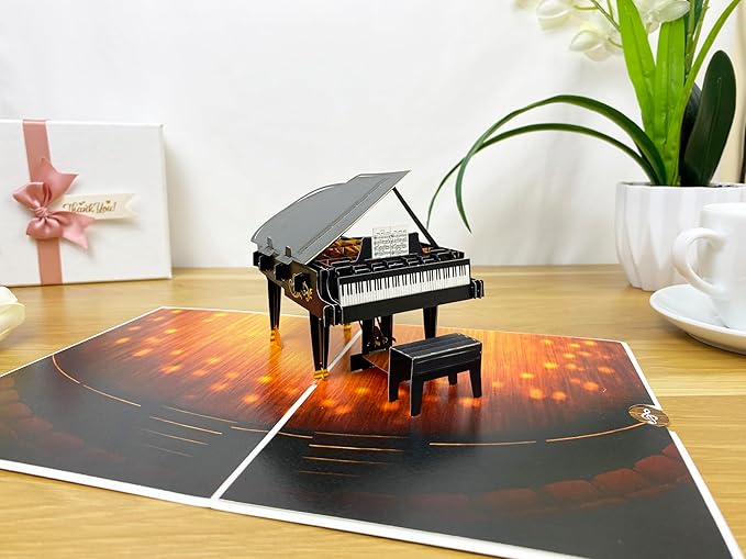 3D Pop Up Piano Greeting Card – Handmade Musical Gift Card for Birthday, Graduation, Recital, Music Teacher – Grand Piano Design with Envelope – Unique Keepsake for Pianists & Music Lovers