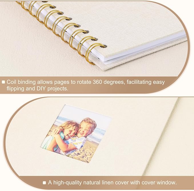 Scrapbook Photo Album 8x8 Inches 40 Pages Hardcover Kraft Paper Linen Cover Scrap Book Memory Book DIY Scrapbook Albums for Wedding Baby Boyfriend Travel Anniversary Family, Beige