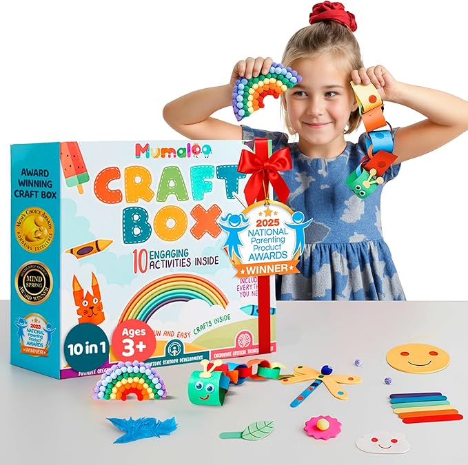 Craft Box for Kids - 10 Creative Arts and Crafts for Kids Ages 4-8, Fun, No Mess Educational Preschool & Homeschool Art Projects, Toddler Crafts Kit Supplies, Christmas Gift for Girls and Boys