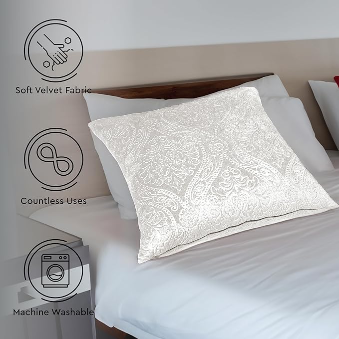 Encasa XO Luxury Embossed Velvet Throw Pillow Covers - Plush Cushion Covers for Elegant Living Rooms & Bedrooms, Machine Washable, 16"x16" Cream | Set of 2 | Covers Only No Insert