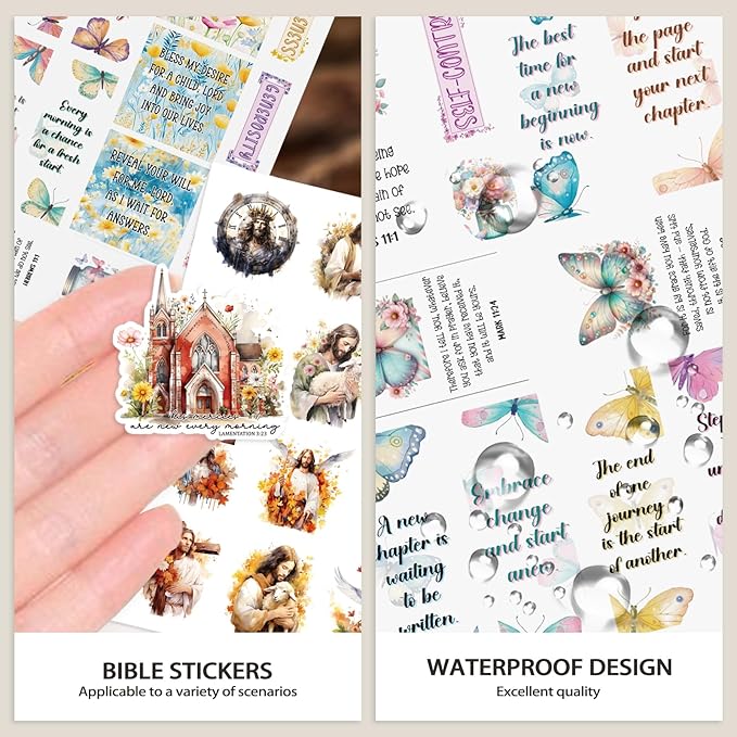 Christian Sticker Book, 28 Sheets 353 Pcs Inspirational Bible Stickers for Water Bottle Journaling Scrapbook Laptop, Christian Gifts
