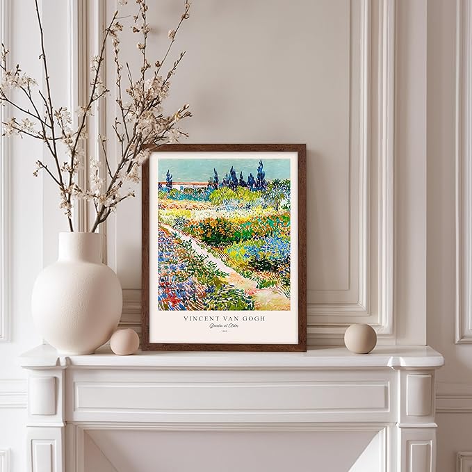 Monem Art Vintage Van Gogh Poster - Retro Impressionism Print - Garden at Arles, Colorful, Aesthetic, Beautiful - Gift for Artist, Friend - Wall Decor for Home, Office, 8x10 Brown Framed