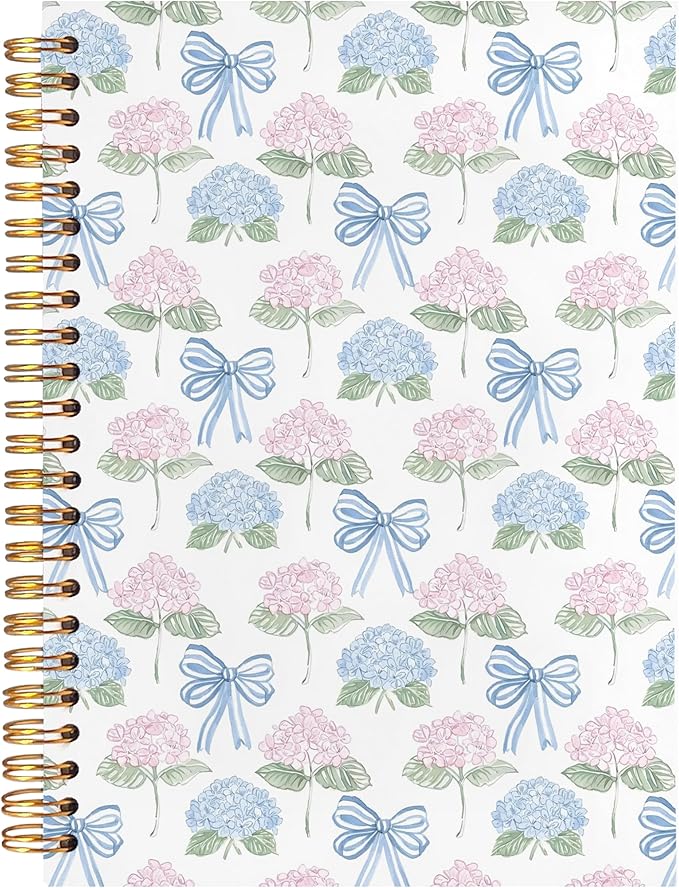 BearCake Pink and Blue Flower Floral Hydrangea Notebook Journal,Floral Aesthetic Notebook, Chinoiserie Journal,Aesthetic Office Supplies, Notebooks for Work, Hardcover Spiral Notebook 5.5x8.3