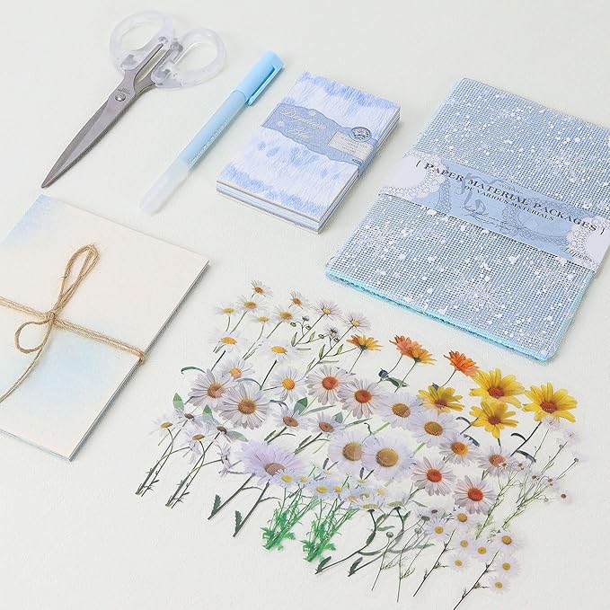Koqye 131PCS Aesthetic Scrapbook Paper Pack, Junk Journal Supplies Starter Kit with Floral Stickers, Scissors, Quick Dry Glue Pen, Scrapbook Kit for Planner DIY Arts Craft Collage (Coastal Tide)