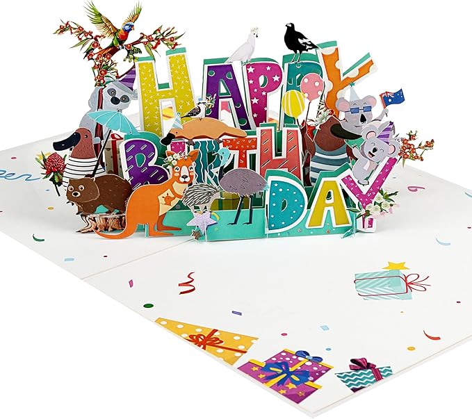 3D Happy Birthday Pop-Up Cards With funny Animal Handmade Gift for Boy, Girl, Wife, Men Inches Aniversary Wedding Christmas Australian animals Birthday Gift for Friend