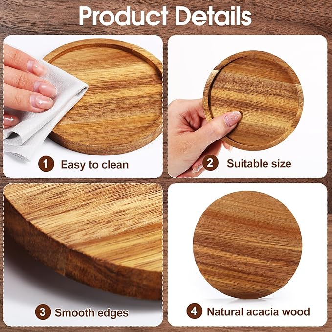 Zhehao 16 Pcs Acacia Wood Coasters Bulk 4 Inch Wooden Stackable Reusable Drink Coasters for Coffee Tea Table Protection Table Bar Home Desk Supplies Housewarming Gifts(Round)