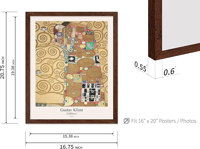 Poster Master Vintage Gustav Klimt Poster - Retro Fulfillment Print - Art Nouveau - Abstract Art - Symbolism Art - Aesthetic Art - Classic Painting - Living Room Wall Decor - 16x20 Brown Framed