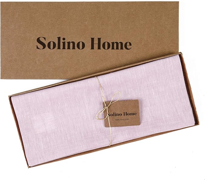 Solino Home Linen Small Table Runner 36 Inches - Athena, 100% Pure Linen Bubblegum Pink Table Runner 14 x 36 Inch Ideal for Dresser and Coffee Tables - Valentines, Spring, Easter