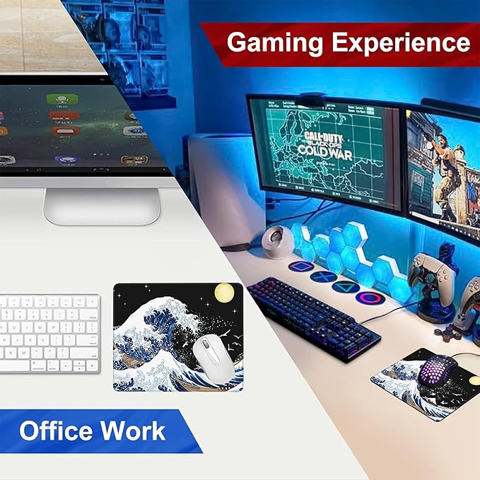 Mouse Pad, Japanese Kanagawa Anime Waves Mouse Pads for Desk,Waterproof Anti-Slip Rubber Gaming Mouse pad with Stitched Edges for Gaming Office Laptop Computer Men Women