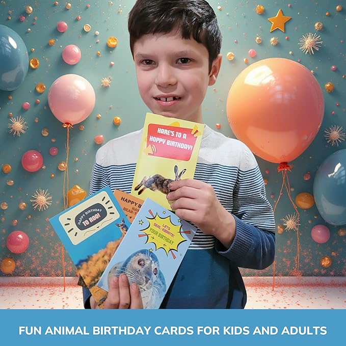 Imperial Designs 40 Pack Funny Punny Birthday Cards with Envelopes and Stickers - 20 Unique Designs - for Kids, Office, Teachers - Assorted Bulk Animal Birthday Cards (Medium, 4x6'', Blank Inside)