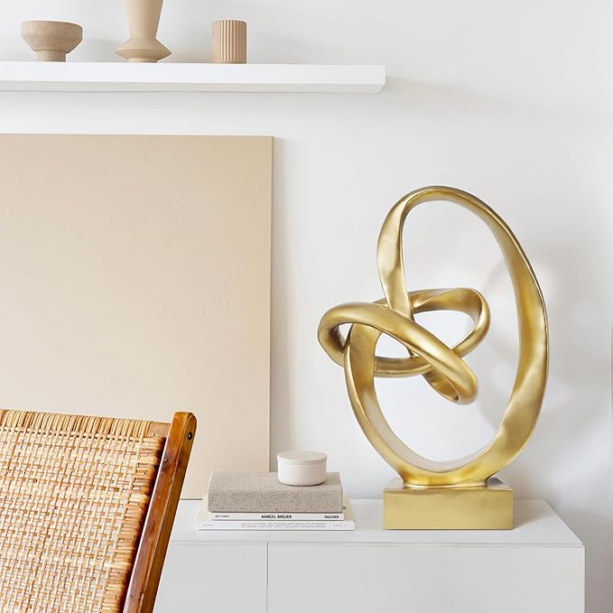 Cozy Villa Knot Sculptures, Modern Coffee Table Statues, Abstract Center Piece for Home Office, Dining Living Room Desk Decor, Bookends, 15.5 x 10.5 inch, Gold