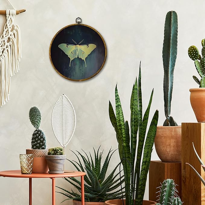 Mcehtle Vintage Butterfly Wall Art Decor, Dark Moody Cottagecore Moth Butterfly Framed Canvas Prints 10x10, Neutral Insect Farmhouse Round Wall Hanging Artwork Decorations for Bedroom Living Room