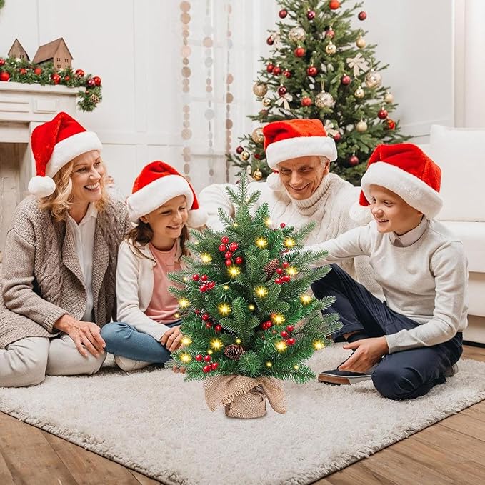 Mini Christmas Tree,20 inch/50CM Small Christmas Tree with Lights with 2M LED Lights,75 Branch Tips,for Home Office Christmas Decorations
