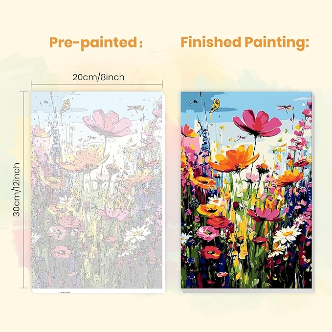 MXJSUA Wildflowers Framed Paint by Numbers for Adults Beginners, Easy Adults' Paint-by-Number Kits on Canvas with Easel, Acrylic Number Painting Crafts Kits Gifts for Home Decor, 8x12inch