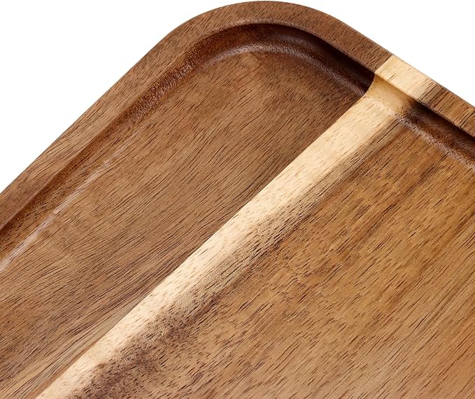 3 PCS Acacia Wood Serving Trays, 13'' x 9'' Rectangular Wooden Platters, Wood Kitchen Tray for Food, Cookie, Dessert, Fruit, Snack, Appetizer, Vegetable, Brown