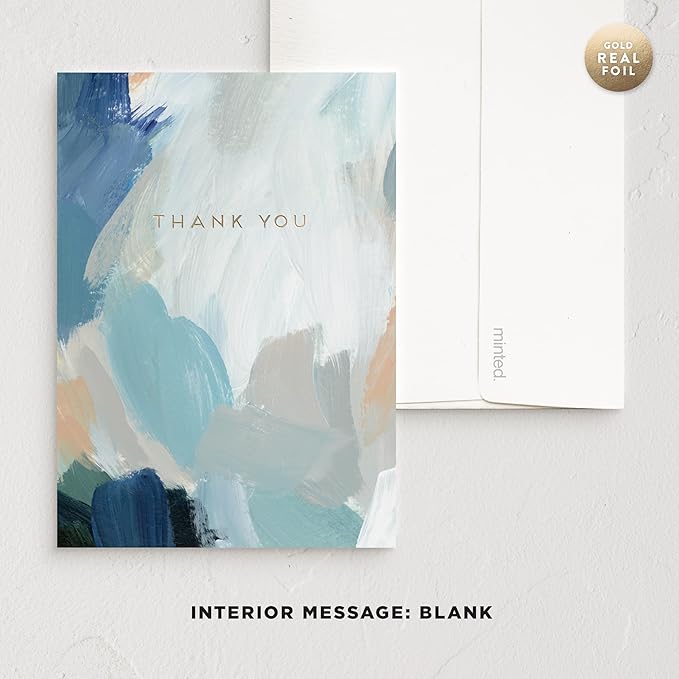 Minted Elegant Thank You Greeting Cards Pack, Set of 5, Thank You Notes Variety Pack, Folded Thank You Cards With Envelopes, Blank Inside for Personal Messages, Designed by Independent Artists