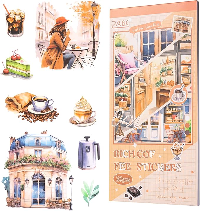 Scrapbook Sticker Book, 20 Sheets Journaling Stickers, Junk Journal Supplies, Pre-Cut Aesthetic PET Materials, Watercolor Scrapbooking Stickers for Adults, Decorative Ephemera DIY Arts Craft