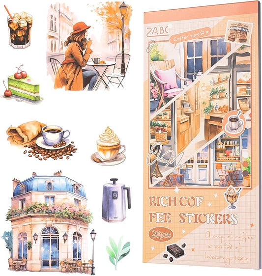 Scrapbook Sticker Book, 20 Sheets Journaling Stickers, Junk Journal Supplies, Pre-Cut Aesthetic PET Materials, Watercolor Scrapbooking Stickers for Adults, Decorative Ephemera DIY Arts Craft
