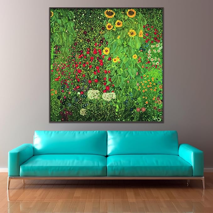 Gustav Klimt Canvas Wall Art Sunflower Farm Garden Poster Vintage Nature Scenery Flower Poster Fine Art Wall Decor Suitable for Bedroom Living Room Office Cool Wall Decor Unframed(20x20in/50x50cm)
