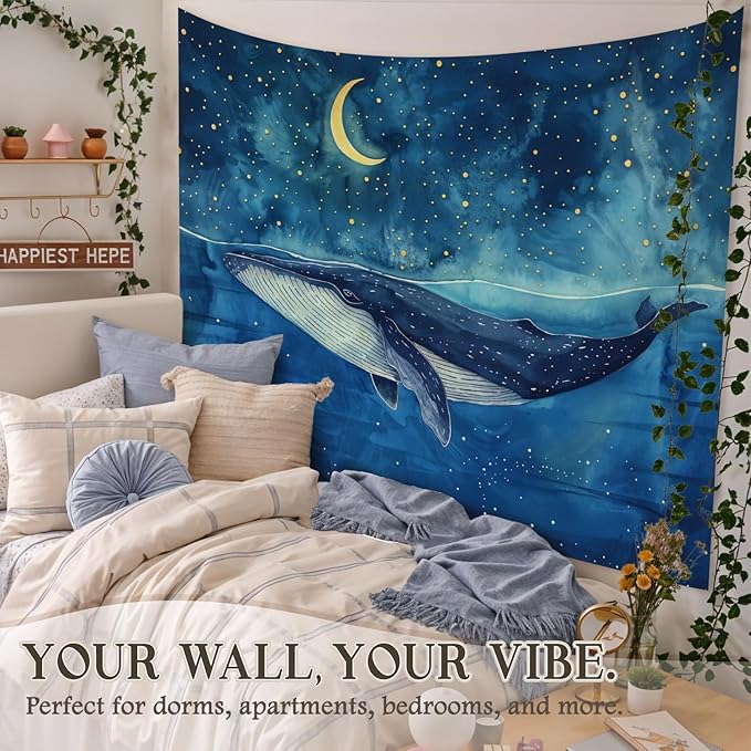 STHTTSW Ocean Tapestry, Ocean Theme Classroom Decor, Blue Dorm Tapestries, Whale Nursery Beachy Room Whale Gifts Wall Hanging Decor for Boys Girls Nursery Bedroom Dorm, 50x60 Inch
