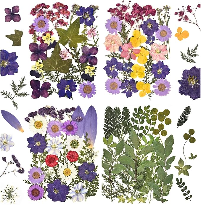 DALARAN 100Pcs Purple Dried Pressed Flowers for Resin Molds Real Dried Flowers Leaves Kit for Art Crafts Resin Jewelry Making Scrapbook Supplies Card Making Soap Candle DIY