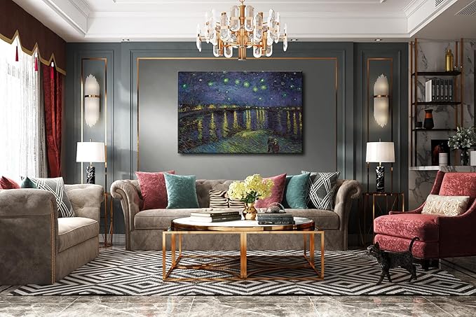 msspart Vincent Van Gogh Starry Night Over The Rhone Canvas Wall Art, Famous Painting Reproduction Landscape Pictures Artwork Print for Home Decoration 32"x48"